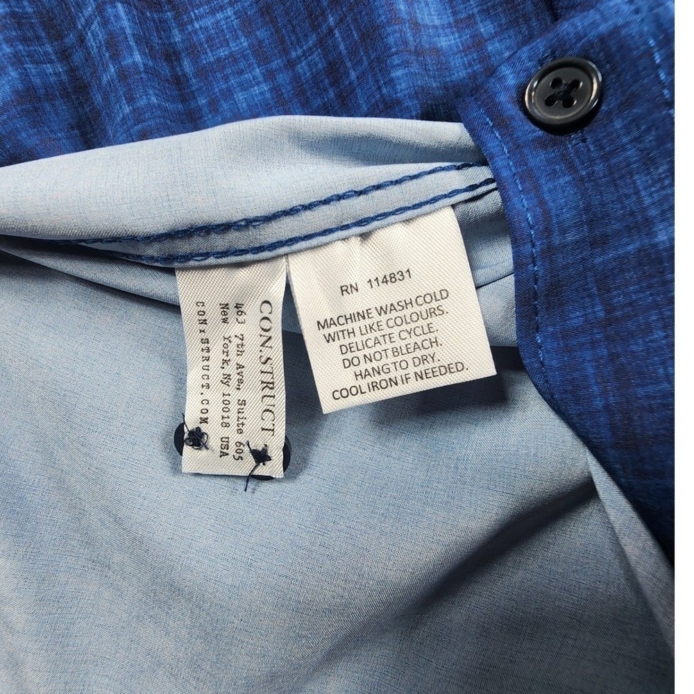 CON.STRUCT Slim Fit Blue Crosshatch 4-Way Stretch Button Down Shirt Mens XXL - Picture 7 of 10